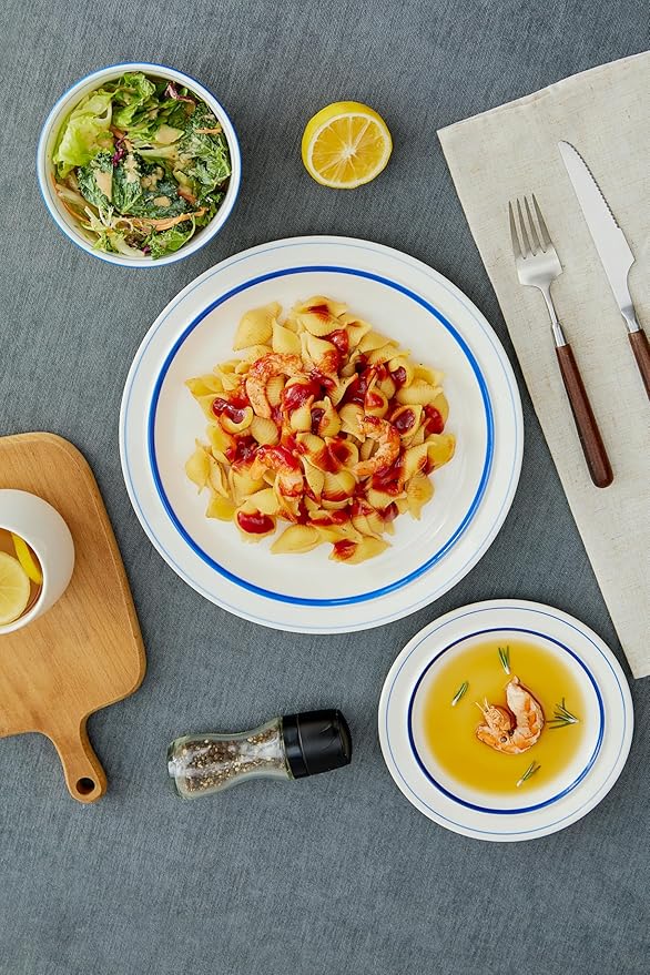 9-inch Porcelain Dinner Plate Set of 6 - Microwave, Oven and Dishwasher Safe, Scratch Resistant. (9-inch Blue)