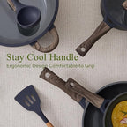 22Pcs Pots and Pans Set Non Stick Non-Toxic Ceramic Cookware Sets Nonstick Kitchen Pot and Pan Set With Lid Gray Granite Induction Compatible with Glass Lids 10" Griddles Frying Pan PFOA/PFOS-Free