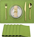 Green Cloth Placemats Set of 6 - Easy to Clean Fabric Table Placemats - Machine Washable Placemats- Heat Resistant Non-Slip Table Mats (Grass Green, 6)