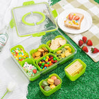 Divided Snack Serving Tray with Lid and Handle Travel Snackle Charcuterie Container Portable Storage Organizer for Candy, Fruits, Nuts, Snacks, Party, Picnic (1pack, Green)