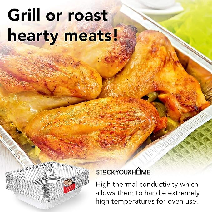 Stock Your Home Aluminum 9x13 Disposable Foil (25 Pack) – Half Size Deep Steam Table for Cooking, Heating, Storing, Prepping Food