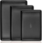 Cookie Sheets for Baking Nonstick - HONGBAKE Baking Sheet Pan Set of 3, Half/Quarter/Jelly Roll Pan for Oven with Diamond Texture Pattern, 57% Thicker Carbon Steel Cookie Trays, Dark Grey