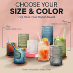 12 OZ Hobnail Drinking Set of 12 – Vintage Embossed Glassware, Textured Tumblers for Water, Beer, Cocktails, Mocktails, Whiskey & More – Includes Straws and Coasters – Green