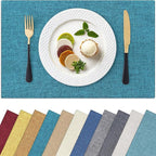 Homaxy Cloths Placemats for Dining Table Set of 4, Heat Resistant Washable Cotton Linen Blend Table Mats, Easy to Clean Place Mats for Indoor Outdoor Party Kitchen Decoration, 13" x 19", Teal