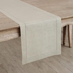 Solino Home Linen Natural Table Runner 48 Inches - Classic Hemstitch, 100% Pure Linen Coffee Table Runner 14 x 48 Inch Ideal for Dresser Tables - Summer, Fall, Autumn, Halloween