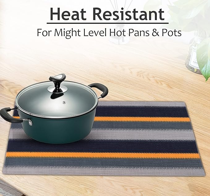 Ruvanti Placemats 100% Cotton 13x19 Inch, Dining Table Placemats Set of 6, Modern Place Mats for Dining Table Decor, Kitchen & Table Linens, Coffee Mat for Christmas Dinners - Stripes