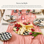 MACKENZIE-CHILDS Enamel Round Tray, Unique Serving Platter for Food and Drinks, Black-and-White Courtly Check