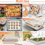 Herogo 10.5" x 8" x 2" Deep Baking Pan Set of 2, Stainless Steel Rectangle Sheet Cake Pan for Lasagna Brownies Casseroles Cakes, Dishwasher Safe & Durable