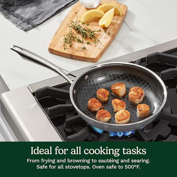 Cuisinart FusionElite+ Nonstick Tri-Ply Stainless Steel Skillet, 8″ Skillet Frying Pan with PURELYSEAR Ceramic Nonstick Technology, Scratch Proof, Cool Grip Handles, Dishwasher Safe