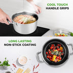 NutriChef 5 QT Stainless Steel Stew Pot - Triply Kitchenware Stew Pot with Glass Lid - DAKIN Etching Non-Stick Coating, Scratch-resistant Raised-up Honeycomb Fire Textured Pattern - NutriChef NC3PCAS