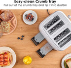 Roter Mond Toaster 4 Slice Retro Stainless Steel with Extra Wide Slots Bagel, Defrost, Reheat Function, Dual Independent Control Panel, Removable Crumb Tray, 6 Browning Levels, White