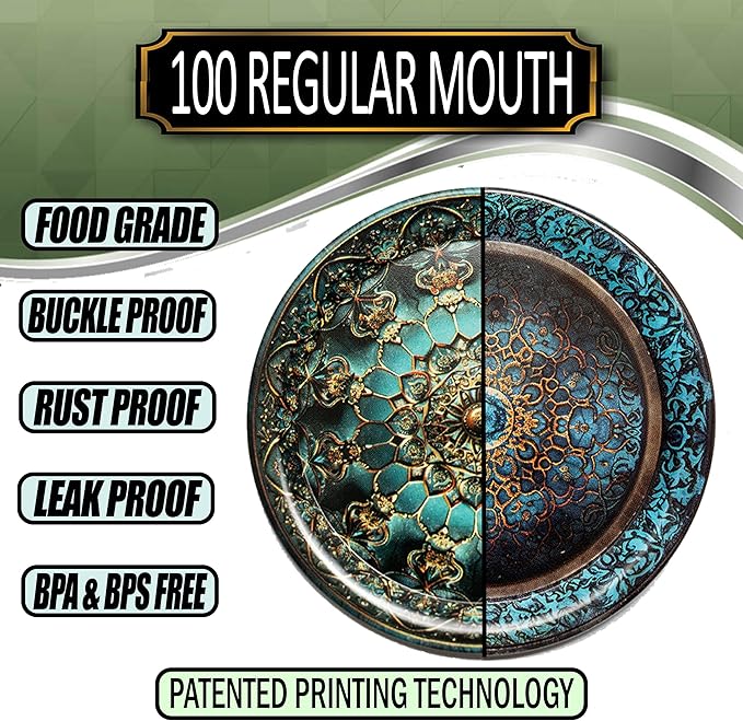 Supa Ant Canning Lids Regular Mouth (100pcs) Decorative Tin Canning Lids Regular Mouth (Royal Worcester) Buckle Proof and Rust Proof - Perfect Fit Can Lid for Mason Jars Canning Supplies