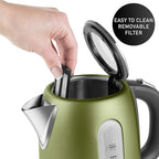 Sencor SWK1770GG 1.7L Stainless Steel Electric Kettle with Lid Safety Lock, Light Green