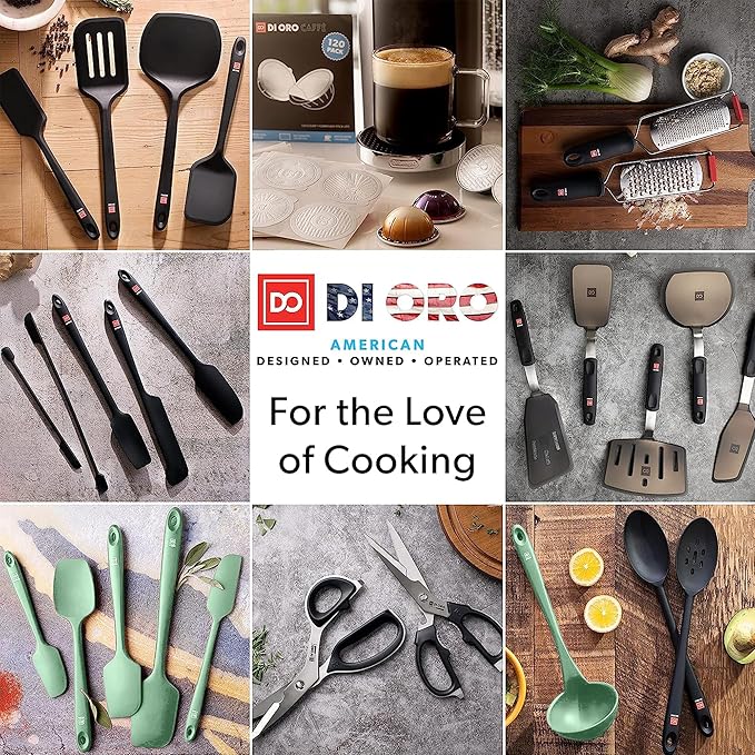 DI ORO Spatulas for Kitchen Use - Forever Warranty - 600°F Heat-Resistant Silicone - Turner Spatula Set for Cooking - BPA Free Wide Pancake Spatulas - Egg Flippers for Nonstick Cookware Safe (3pc)