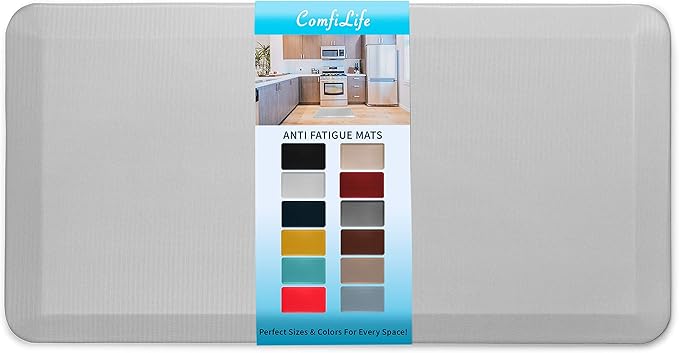 ComfiLife Anti Fatigue Floor Mat – 3/4 Inch Thick Kitchen Mats for Floor, Standing Desk Mat, Kitchen Rug – Comfort at Home, Office – Durable – Stain Resistant – Non-Slip Bottom (24" x 70", Silver)