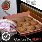 NutriChef 2-Piece Nonstick Cookie Sheets for Baking - Premium Medium & Large Size Baking Sheet Set - Thick Carbon Steel Bakeware Trays - Dishwasher Safe, Rose Gold