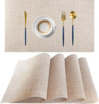 PIGCHCY Beige Placemats Set of 4 Vinyl PVC Durable Place Mats for Dining Table,Heat Resistant Non-Slip Woven Tabel Mats (18x12 inches, Beige)