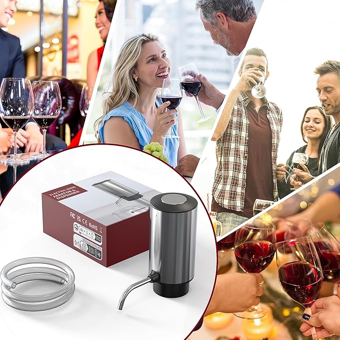Wine Aerator Electric Wine Decanter Automatic Wine Aerator, Wine Dispenser withUSB TYPE-C Rechargeable for Wine enthusiasts & own use (Stainless steel)