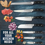 Cutluxe Kitchen Knife Set – 8 Pcs Professional Chef Knife Set with Block – Razor Sharp Knives with Full Tang Design, High Carbon German Steel, Natural Acacia Wood Block – Artisan Series