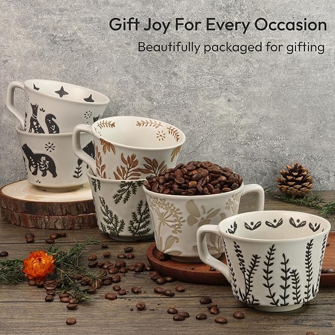 Ceramic Coffee Mug, 12 oz Novelty Unique Teacup with Handle, Stoneware Cup for Tea Mocha Latte Cappuccino Espresso (Ivy)