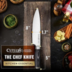 Cutluxe Chef Knife – Ultra Sharp 8" Japanese Kitchen Knife, High Carbon Stainless Steel Blade, Full Tang Pakkawood Handle – Shinobi Series