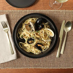 Gibson Elite Overbrook 16-Piece Pottery Clay Stoneware Dinnerware Set – Black Reactive Glaze, Stackable Plates and Bowls W/Pasta Bowl, Service for 4 – Microwave & Dishwasher Safe