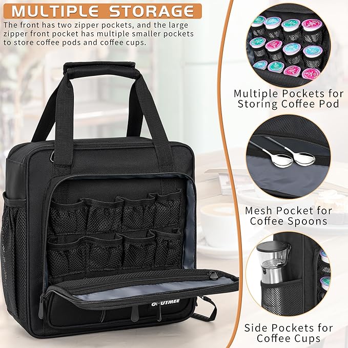 Coffee Maker Carrying Bag Compatible with Keurig K-Mini or K-Mini Plus, Single Serve Coffee Brewer Portable Storage Bag with Extra Pockets, Storage Tote Case With Multiple Pockets for K-Cup