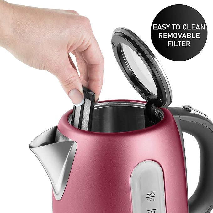 Sencor SWK1774RD 1.7L Stainless Steel Electric Kettle with Lid Safety Lock, Red