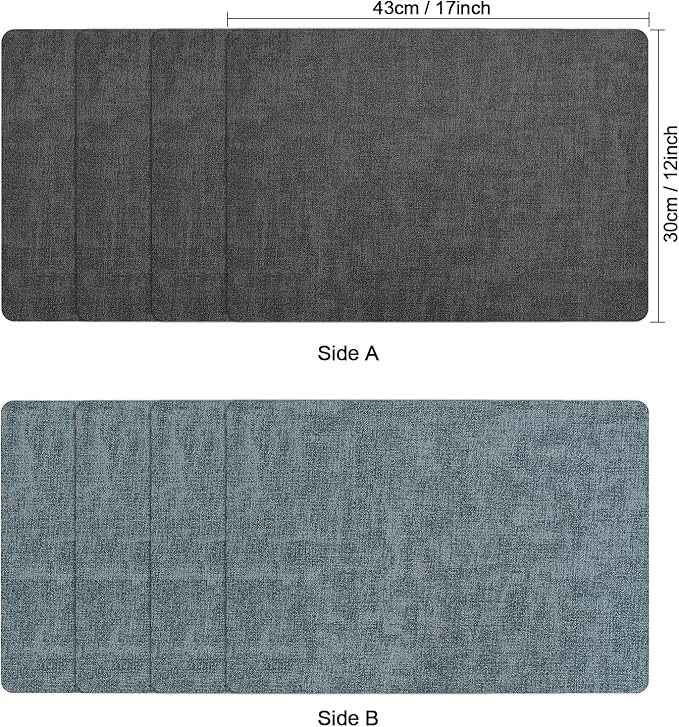 Myir JUN Dual Sided Placemats, Faux Leather Set of 8 for Dining Table, Non-Slip Washable Heat Resistant Indoor Outdoor Table Mats (Gray Light Blue)