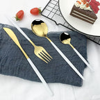 JASHII Flatware Serving Set 24 Piece, Stainless Steel Silverware Set, White Gold Cutlery, Modern Elegant Tableware for Party, Christmas, Dinner