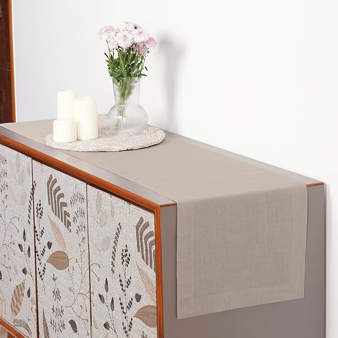 D'Moksha Homes Linen Natural Table Runner 108 Inches Long - 100% Pure Linen Dining Table Runner 14 x 108 Inch for Summer, Fall and Halloween - Machine Washable