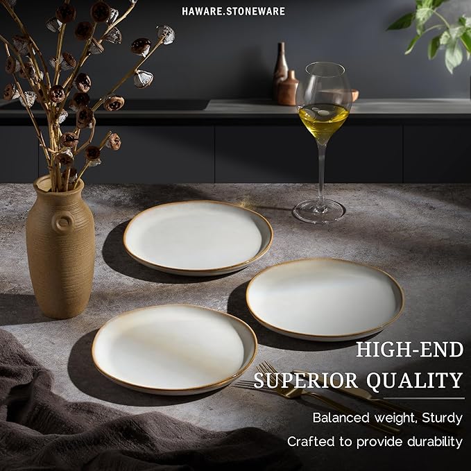 HaWare Stoneware Salad Plates Set of 6, 7.9” Heavy Duty Ceramic Plates, Reactive Glaze Dinnerware for Home Restaurant, Chip and Scratch Resistant, Microwave and Dishwasher Safe, Reactive Pearl White