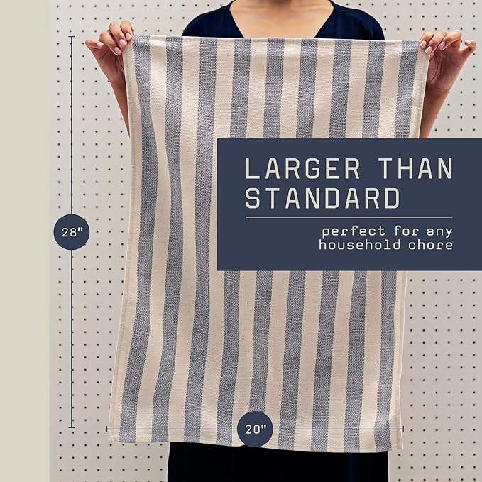 MEEMA Kitchen Towels and Dishcloths Sets of 4 | Large 18 x 28 Inch | Upcycled Cotton Tea Towel | Super Absorbent Cotton Dish Towels for Kitchen | Blue Stripes | Hand Towels