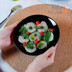 7.5 inch Appetizer Plate Set of 6, Lightweight Opal Glass Round Black Salad Plates for Dessert Kitchen, Dishwasher and Microwave Safe