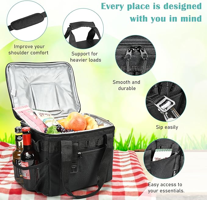 Tirrinia Large Insulated Cooler Bag - Outdoor Leakproof Cooler Box for Women & Men - Portable Freezer Bag with Adjustable Shoulder Strap for Camping, Picnic, Golf, Beach