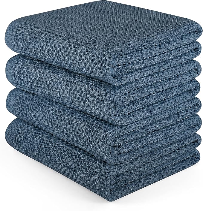 Large Kitchen Hand Towels,Cotton Waffle Weave Dish Towel for Drying, Cleaning Cloth for Kitchen Dishes - Extra Absorbent and Soft - 16 x 28 inch (Blue Gray-4 Pack)