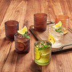 Hobnail Beaded Highball Drinking Tumbler Glasses | Set of 6 | Color, Vintage Bubble Design Whiskey Glassware, Old-Fashioned, Embossed Design for Water, Wine, Cocktail Embossed Heavy Glas, Rocks Glass