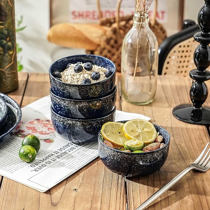 S&Q'S CERAMICS Ceramic Small Bowls for Kitchen, Set of 6, 9 oz Ice Cream Bowls, Small Bowl Set for Dipping, Breakfast, Oatmeal, Microwave and Dishwasher Safe (Navy Blue)