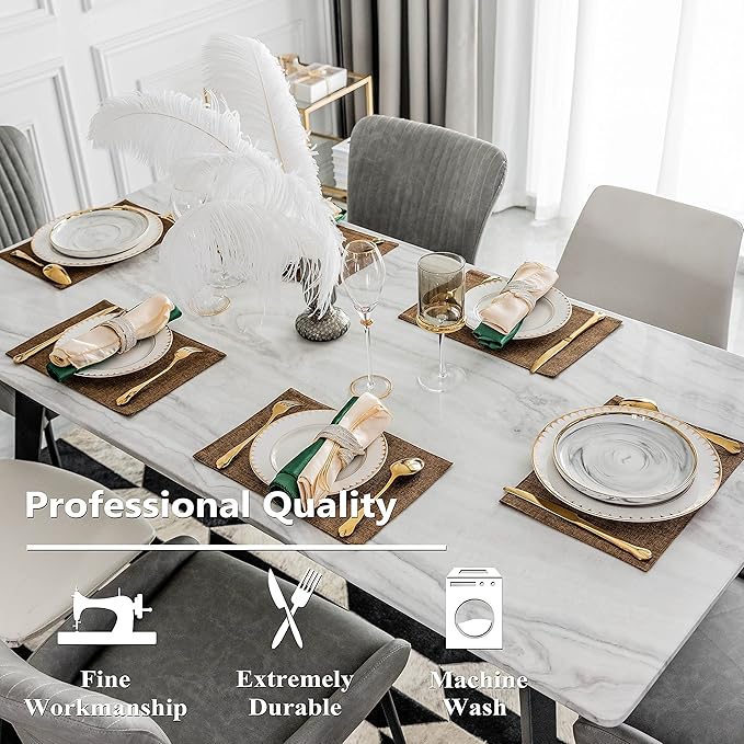 Home Brilliant Cloth Placemats Set of 8 Heat Resistant Dining Table Place Mats Linen Kitchen Table Mats, Brown