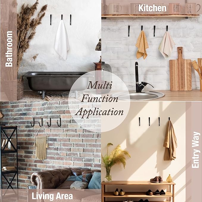 Larger Railroad Spike Cast Iron Hooks (5 Pack) Handmade Blacksmith, Wall Mounted, Farmhouse Decor Cast Iron Wall Hooks, Vintage Hooks for Hanging (Black)