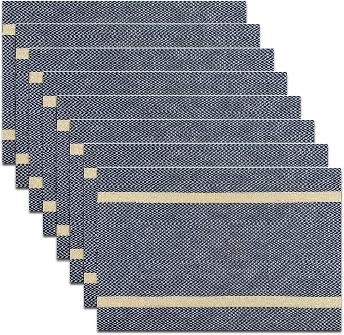 PIGCHCY Luxurious Placemats Set of 8, 18 x 12 inches Elegant Placemats Non-Slip Washable Durable Table Mats for Home/Dining Room Decoration (Dark Blue)