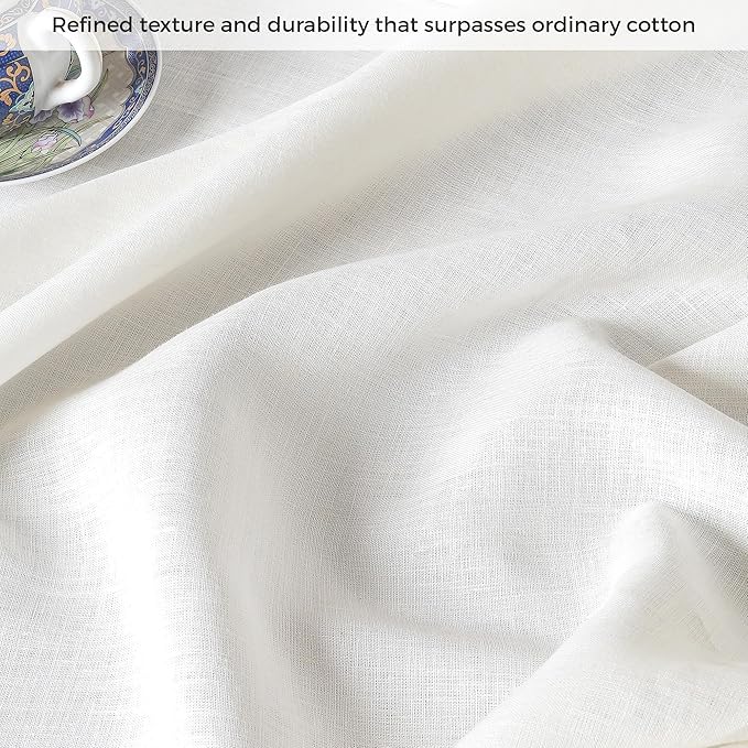 D'Moksha Homes Ivory Linen Tablecloth for Rectangle Tables 60 x 144 Inch - 100% Pure Linen Ivory Table Cloth - Classic Hemstitch, Machine Washable Dining Tablecloth for Summer, Fall and Halloween