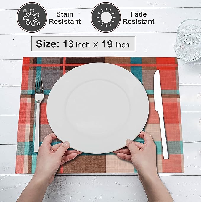 Ruvanti Placemats 100% Cotton 13x19 Inch, Dining Table Placemats Set of 6, Modern Place Mats for Dining Table Decor, Kitchen & Table Linens, Coffee Mat for Christmas Dinners - Likely