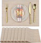 Placemats Set of 8 - Easy Clean Washable Vinyl Placemats - Wipeable Heat Resistant Table Mats for Dining Table - 17.7x11.8 Inch (8, Beige)