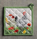 Maison d' Hermine Pot Holders 100% Cotton Heat Resistant Potholders 8" x 8" Hot Pads with Loop BBQ, Cooking, Baking, Grilling, Kitchen, Handling Hot Pans Spring/Summer (Pack of 1, Basse Cour)