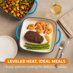 Bruntmor 2-in-1 Square Dutch Oven Casserole Dish with Lid, Dual Handles and Grill Pan for Baking, Braising and Grilling - Durable All-in-One Enameled Cast Iron Cookware Set for Kitchen, Whale Blue