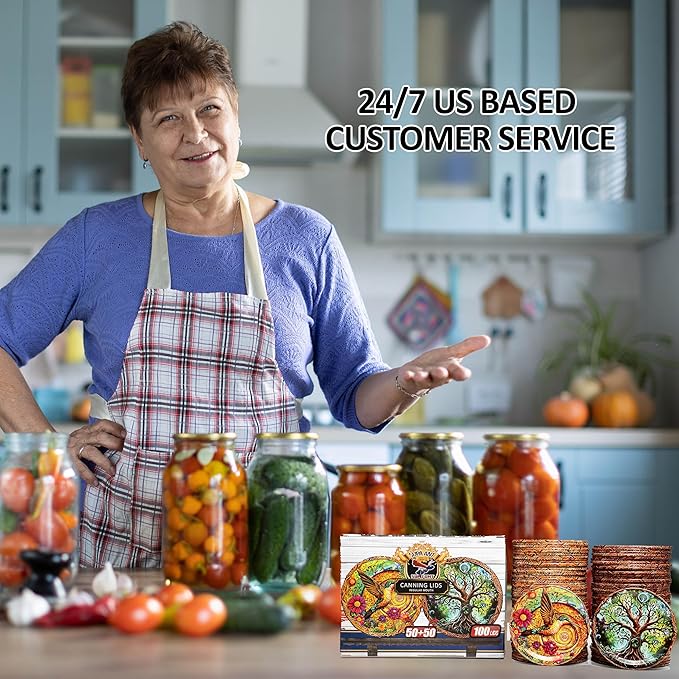 Supa Ant Wide Mouth Canning Lids (100pcs) Decorative Tin Canning Lids Wide Mouth (Wood Frame) Buckle Proof and Rust Proof - Perfect Fit Can Lid for Mason Jars Canning Supplies