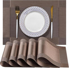 LEXMORE PVC Woven Placemats 8 PCS Wipeable Indoor/Outdoor Table Mats Washable Vinyl Place Mats for Dining Table, Set of 8-Brown Cube
