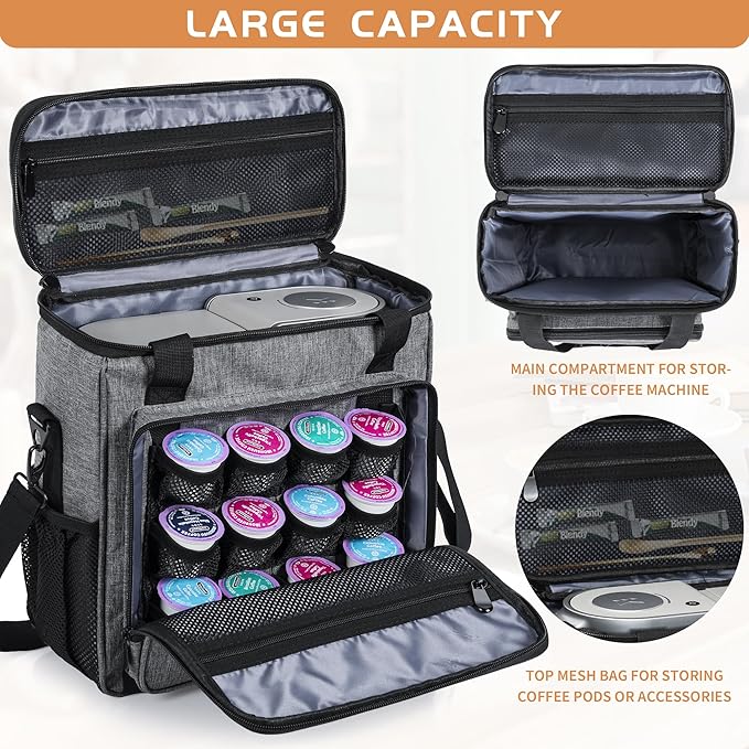 Coffee Maker Carrying Bag Compatible with Keurig K-Mini or K-Mini Plus, Single Serve Coffee Brewer Portable Storage Bag with Extra Pockets, Storage Tote Case With Shoulder Strap