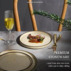 HaWare Stoneware Plates Set of 6, 7.9” Salad Plates, Reactive Glaze Ripple Ceramic Dish Set for Appetizer, Dessert, Scratch Resistant, Small Dinner Plate, Microwave and Dishwasher Safe, Saturn Khaki